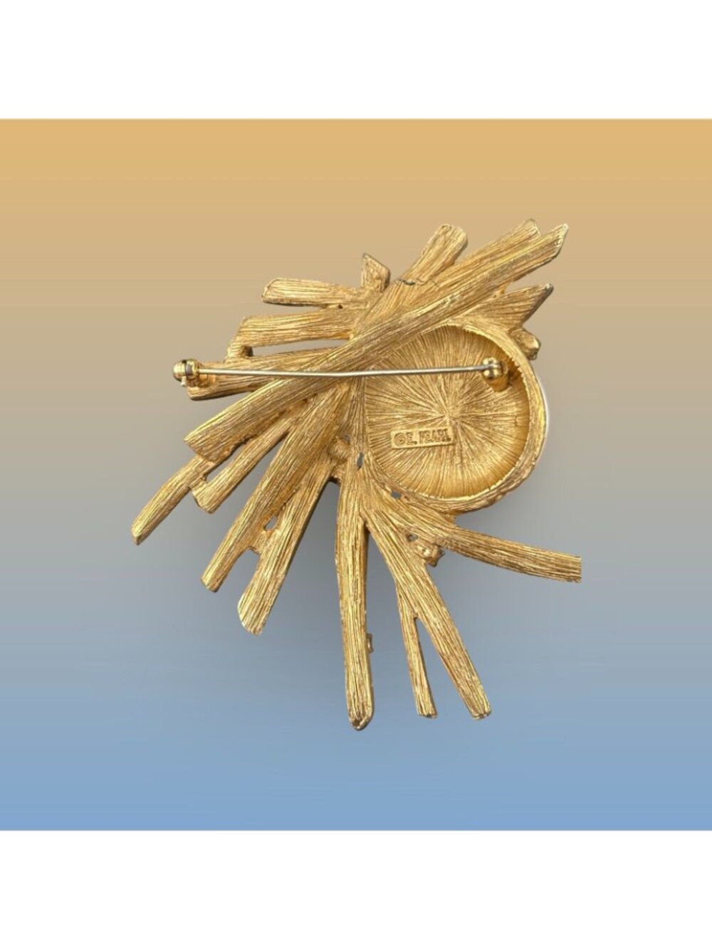 Vintage E. Pearl Gold Brooch Pin With Faux Pearl Rhinestones Abstract Starburst - Picture 5 of 8